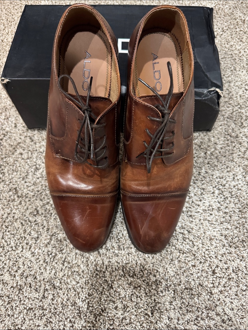 Aldo Brown Leather Cap-Toe Derby Dress Shoes